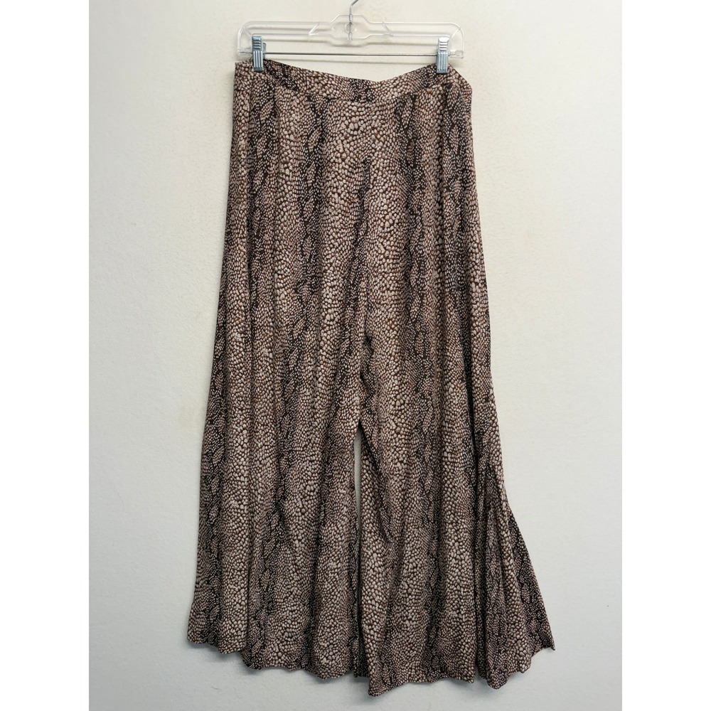 Anthropologie Snakeskin Wide Leg Pants Brown Animal Print Viscose 12